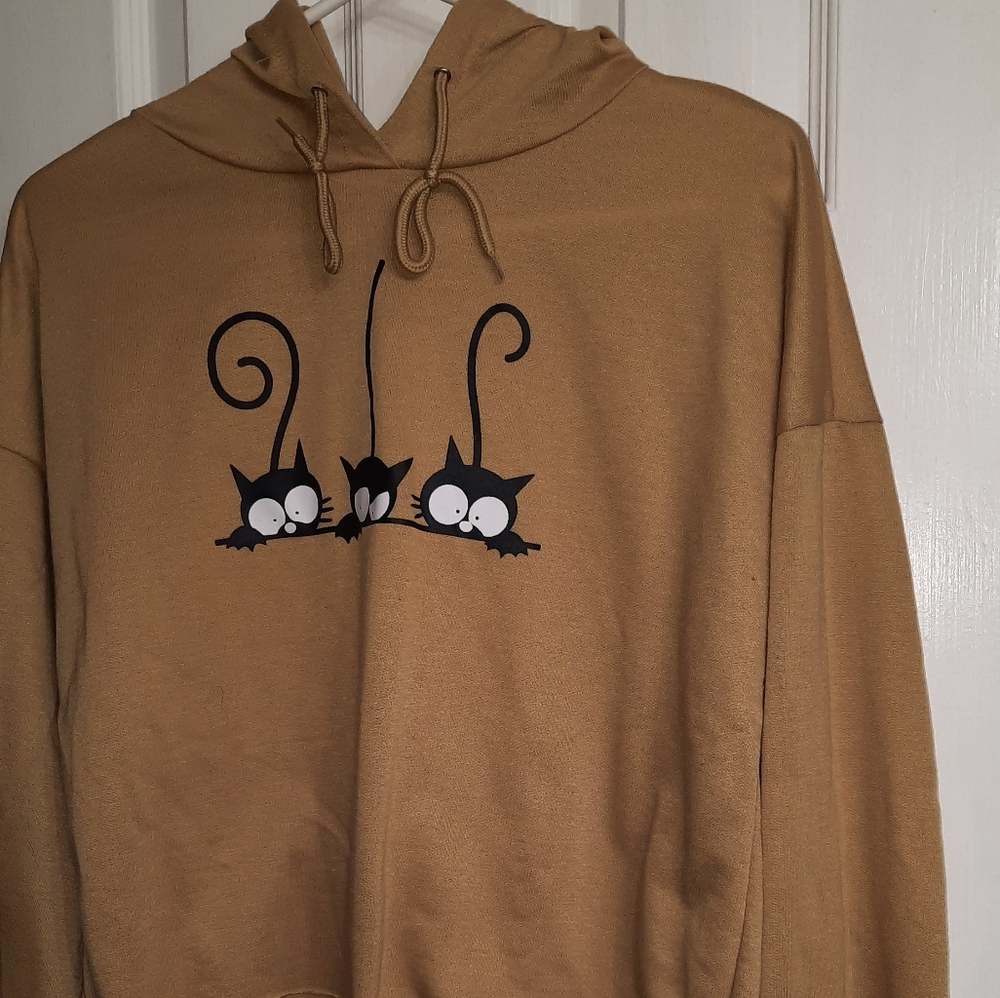 Gold Crop-top Hoodie with Cat design